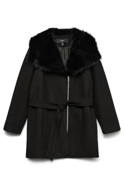 Vero Moda Curve Abrigo de pa&ntilde;o cuello de pelo talla grande^Mujer Abrigos