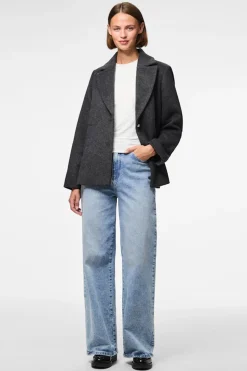 Pieces Abrigo paño corto botón flor^Mujer Abrigos