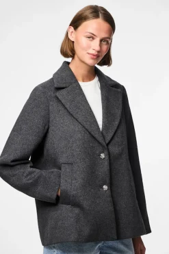 Pieces Abrigo pa&ntilde;o corto bot&oacute;n flor^Mujer Abrigos