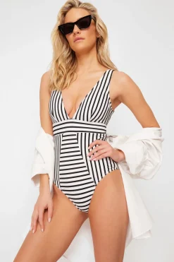 Trendyol Bañador de rayas escote en V^Mujer Baño