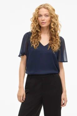 Vila Blusa de manga corta de gasa^Mujer Camisas Y Blusas