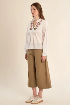 Molly Bracken Blusa de mujer de manga larga con flores bordadas^Mujer Camisas Y Blusas