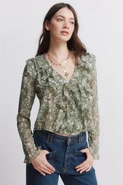 Springfield Blusa gasa volantes estampada^Mujer Camisas Y Blusas