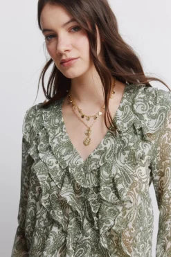 Springfield Blusa gasa volantes estampada^Mujer Camisas Y Blusas