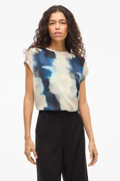 Vila Blusa manga corta satinada^Mujer Camisas Y Blusas