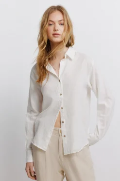 Springfield Camisa lino escote pico^Mujer Camisas Y Blusas|Lino