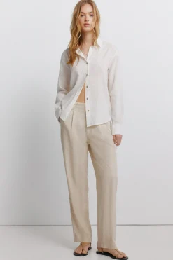 Springfield Camisa lino escote pico^Mujer Camisas Y Blusas|Lino