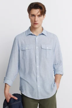 Springfield Camisa lino viscosa bolsillos^Hombre Lino|Camisetas