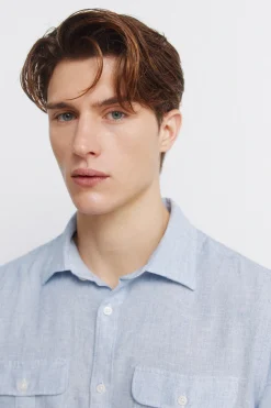 Springfield Camisa lino viscosa bolsillos^Hombre Lino|Camisetas