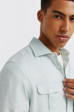 Springfield Camisa lino viscosa bolsillos^Hombre Lino|Camisetas