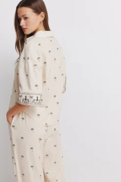 Springfield Camisa manga corta estampada oversize^Mujer Lino|Camisas Y Blusas