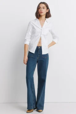 Springfield Camisa Oxford escote pico algod&oacute;n^Mujer Camisas Y Blusas