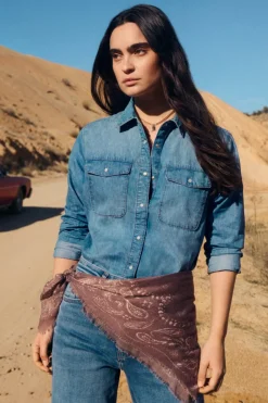 Springfield Camisa vaquera bolsillos algod&oacute;n^Mujer Camisas Y Blusas