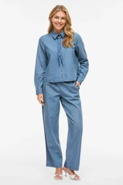 Vila Camisa vaquera con lazada en el cuello^Mujer Camisas Y Blusas