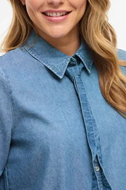 Vila Camisa vaquera con lazada en el cuello^Mujer Camisas Y Blusas