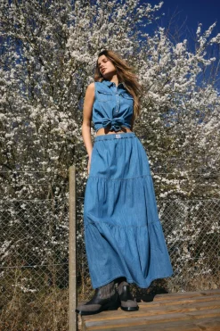 Noisy May Camisa vaquera sin mangas anudada^Mujer Camisas Y Blusas|Total Look