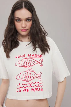 Trendyol Camiseta corta texto^Mujer Camisetas