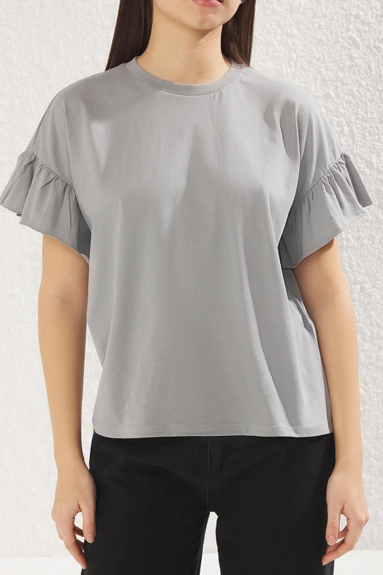 Trendyol Camiseta de manga corta volantes^Mujer Camisetas