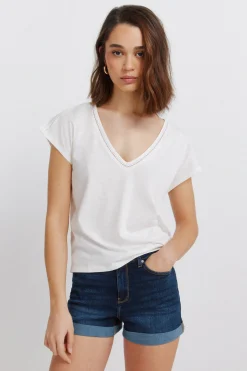 Springfield Camiseta escote uve lace^Mujer Camisetas