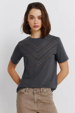 Springfield Camiseta manga corta tachas^Mujer Camisetas