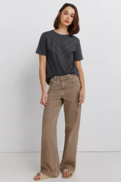 Springfield Camiseta manga corta tachas^Mujer Camisetas