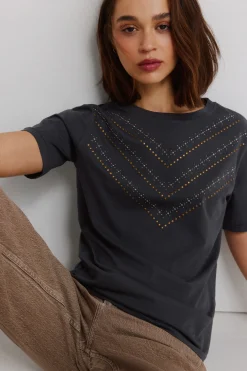 Springfield Camiseta manga corta tachas^Mujer Camisetas