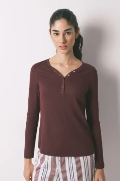 Women'secret Camiseta manga larga algod&oacute;n canal&eacute; granate^Mujer Pijamas