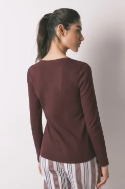 Women'secret Camiseta manga larga algod&oacute;n canal&eacute; granate^Mujer Pijamas