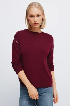 Springfield Camiseta punto cortado tachas^Mujer Camisetas