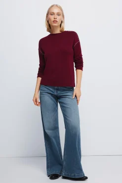 Springfield Camiseta punto cortado tachas^Mujer Camisetas