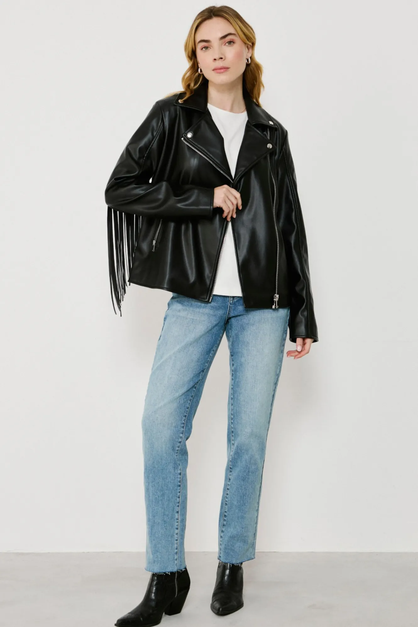 Vila Cazadora biker de polipiel con flecos^Mujer Chaquetas