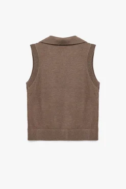 Koton Chaleco de corte est&aacute;ndar con cuello polo^Mujer Jerséis Y Cárdigans|Basic Bar