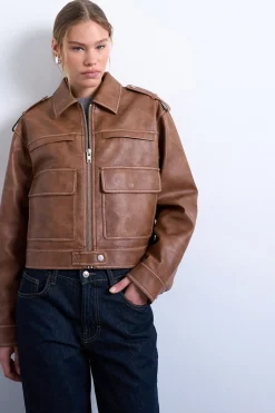 Topshop Chaqueta corta biker efecto piel^Mujer Chaquetas