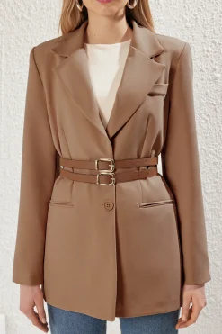 Trendyol Chaqueta doble cintur&oacute;n^Mujer Chaquetas