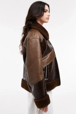 Topshop Chaqueta efecto piel combinada.^Mujer Chaquetas|Abrigos