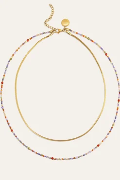 Singularu Collar Doble Crystals Lisse Acero Ba&ntilde;o Oro^Mujer Bisutería