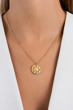 Singularu Collar Medallion Five Stones Acero Baño Oro^Mujer Bisutería