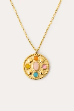 Singularu Collar Medallion Five Stones Acero Ba&ntilde;o Oro^Mujer Bisutería