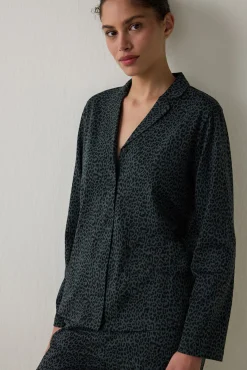 Penti Conjunto de camisa y pantal&oacute;n de manga larga con estampado de leopardo oscuro^Mujer Pijamas