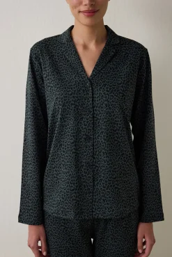 Penti Conjunto de camisa y pantal&oacute;n de manga larga con estampado de leopardo oscuro^Mujer Pijamas