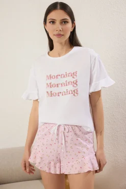 Trendyol Conjunto de pijama corto volantes floral^Mujer Pijamas