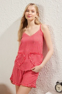 Trendyol Conjunto de pijama corto vichy corazones^Mujer Pijamas