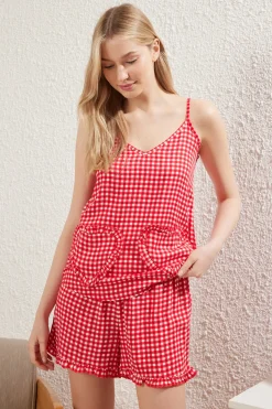 Trendyol Conjunto de pijama corto vichy corazones^Mujer Pijamas