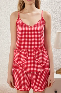 Trendyol Conjunto de pijama corto vichy corazones^Mujer Pijamas