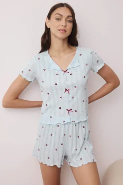 Trendyol Conjunto de pijama corto floral lazos^Mujer Pijamas