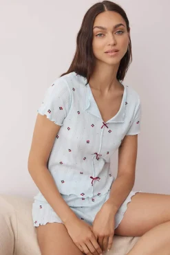 Trendyol Conjunto de pijama corto floral lazos^Mujer Pijamas