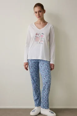 Penti Conjunto de pijama de manga larga con cuello en V y Cup Of Tea^Mujer Pijamas