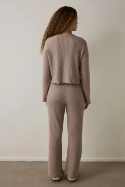 Penti Conjunto de pijama t&eacute;rmico de manga larga con cuello redondo y efecto waffle en color moca^Mujer Pijamas