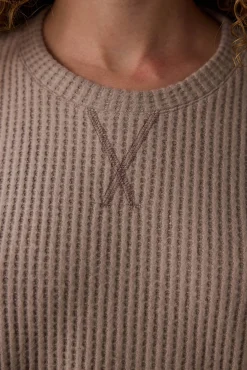 Penti Conjunto de pijama t&eacute;rmico de manga larga con cuello redondo y efecto waffle en color moca^Mujer Pijamas