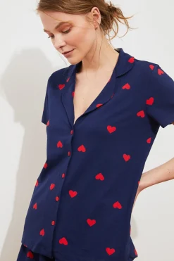 Trendyol Conjunto pijama camisero corto corazones^Mujer Pijamas